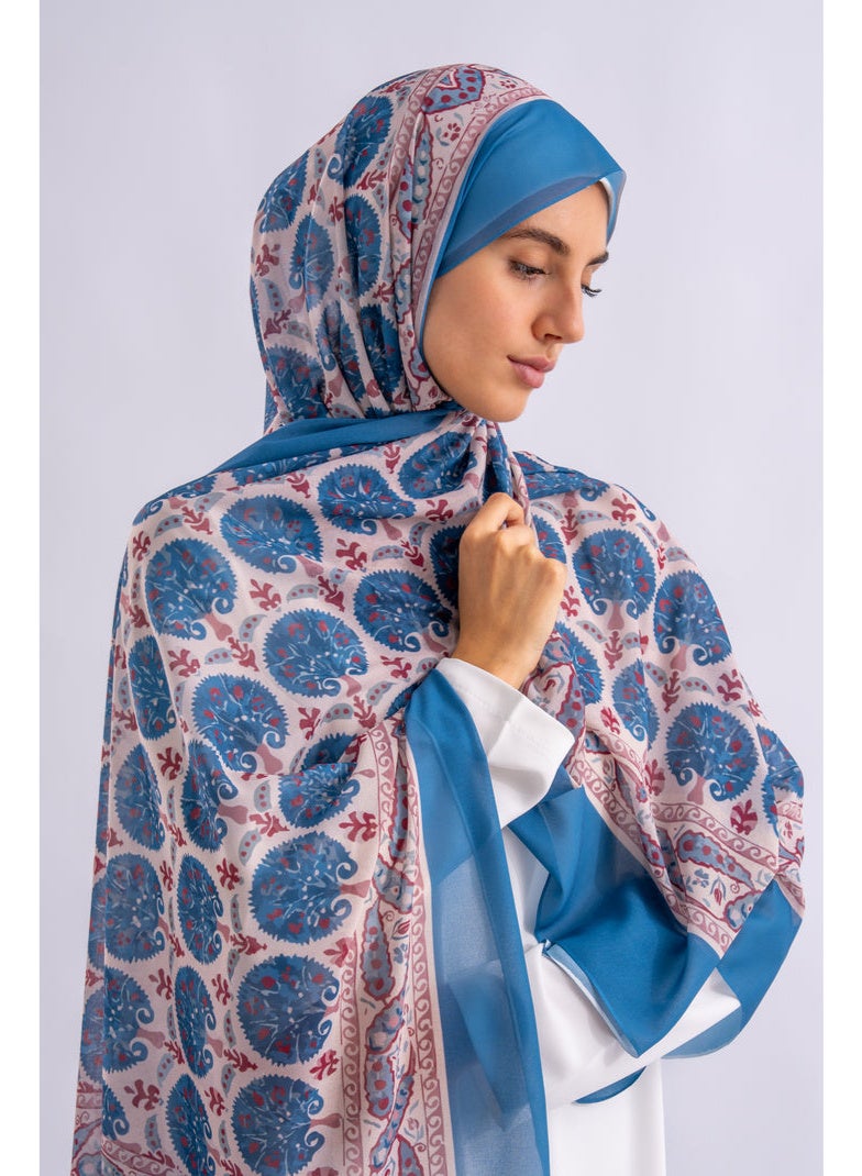 Alamki Women Hijab Azure Bloom Printed Chiffon - Image 1